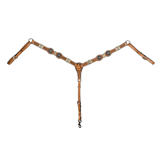 TABELO Leather Breast Collar with Sunburst Tooling and Gooseberry