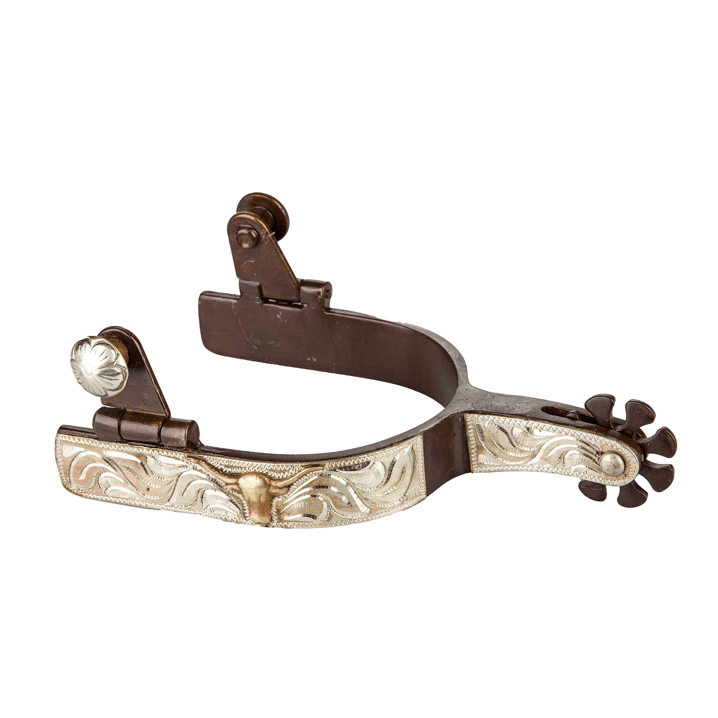 TABELO Antiqued Longhorn Show Spurs with Brass Accents and Engraved
