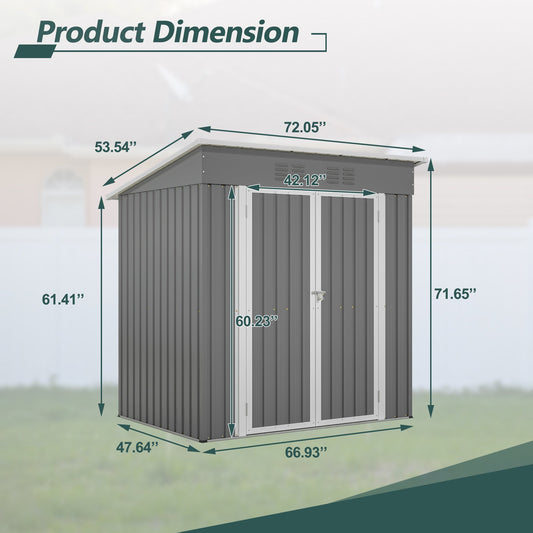 6'x4' Outdoor Metal Storage Shed For Garden Tools Lockable Door With