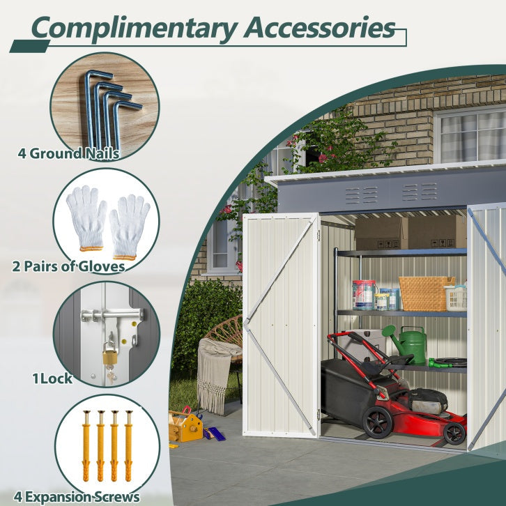 6'x4' Outdoor Metal Storage Shed For Garden Tools Lockable Door With