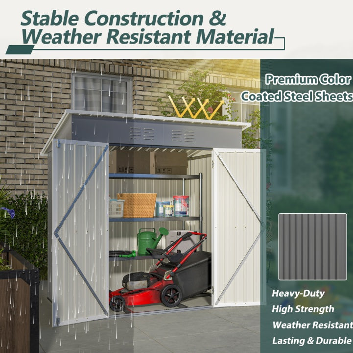 6'x4' Outdoor Metal Storage Shed For Garden Tools Lockable Door With