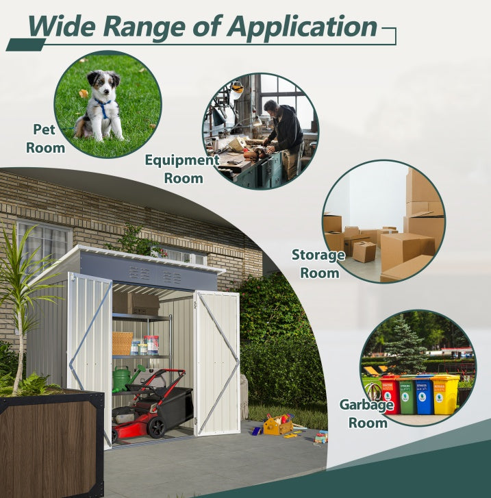 6'x4' Outdoor Metal Storage Shed For Garden Tools Lockable Door With