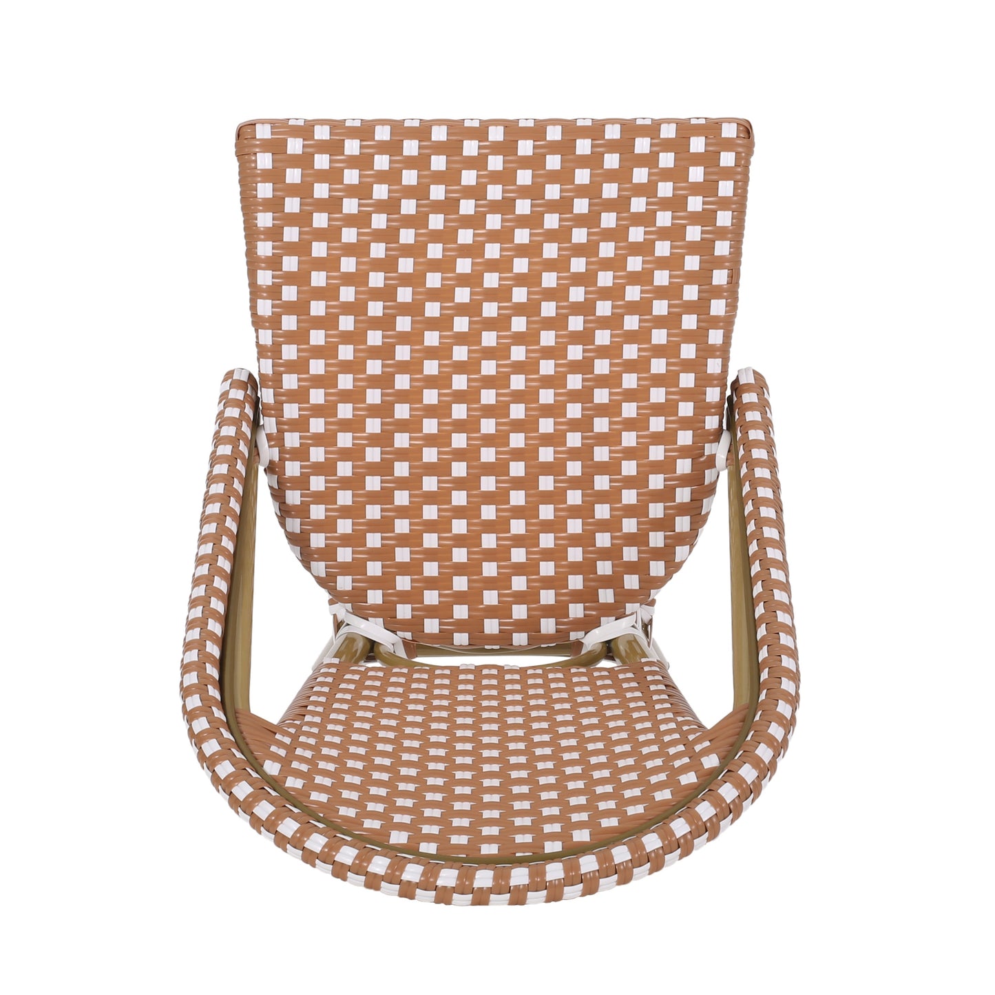 Outdoor PE Rattan French Barstool Set with Rust Red and White Wicker
