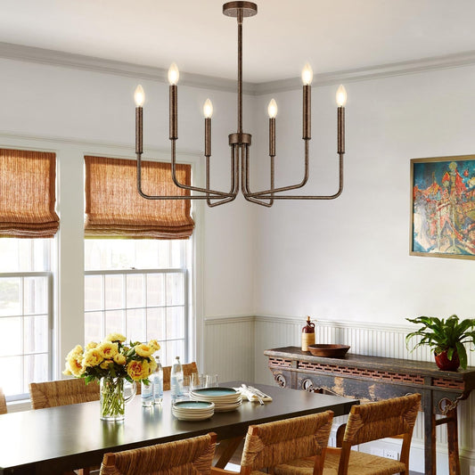 Rustic Black Chandelier, 6-Light Antique Farmhouse Chandelier for