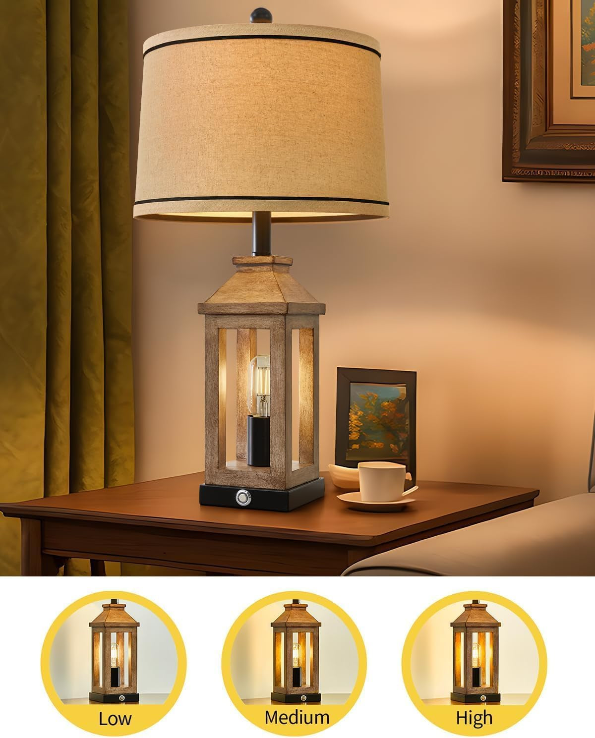 Farmhouse Touch Table Lamps Dual USB, Dimmable, Vintage Set