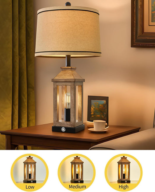 Farmhouse Touch Table Lamps Dual USB, Dimmable, Vintage Set