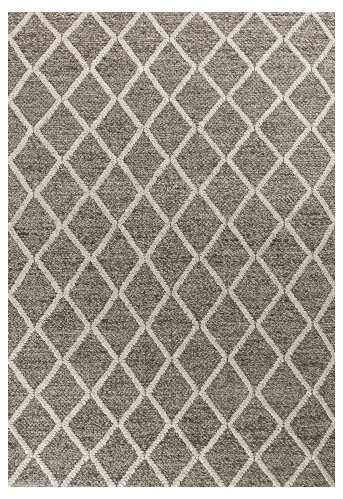 8' X 10' Dark Gray And Ivory New Zealand Lambs Wool Diamond Hand Woven