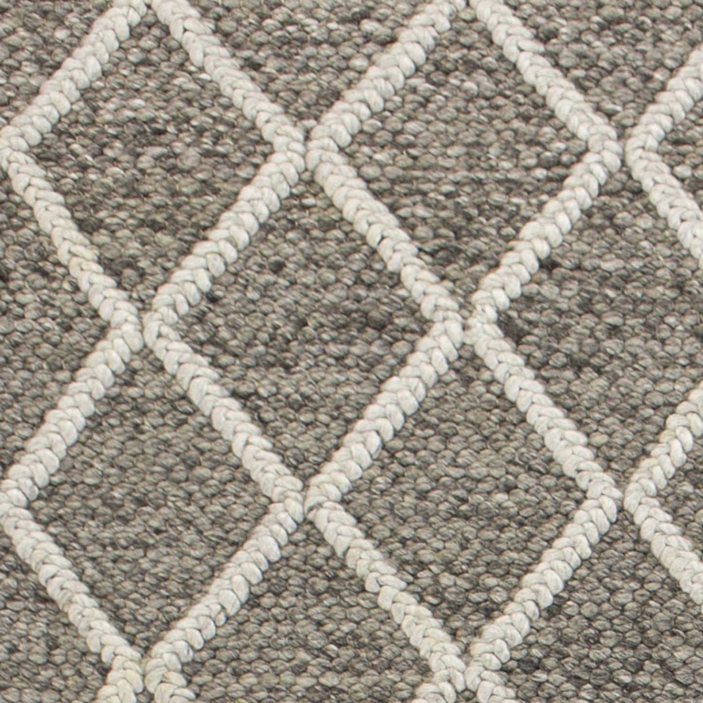 8' X 10' Dark Gray And Ivory New Zealand Lambs Wool Diamond Hand Woven