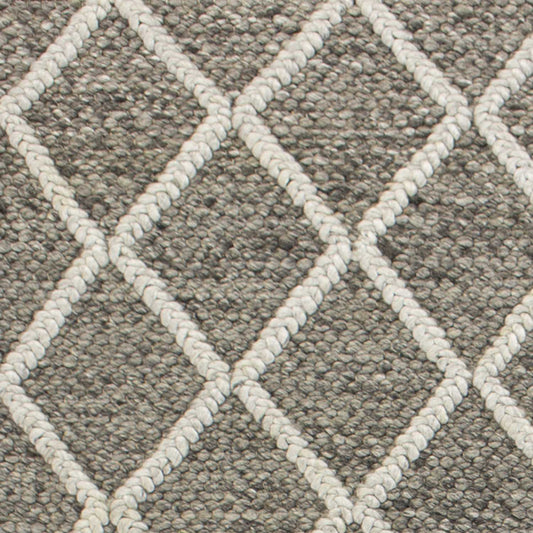 8' X 10' Dark Gray And Ivory New Zealand Lambs Wool Diamond Hand Woven