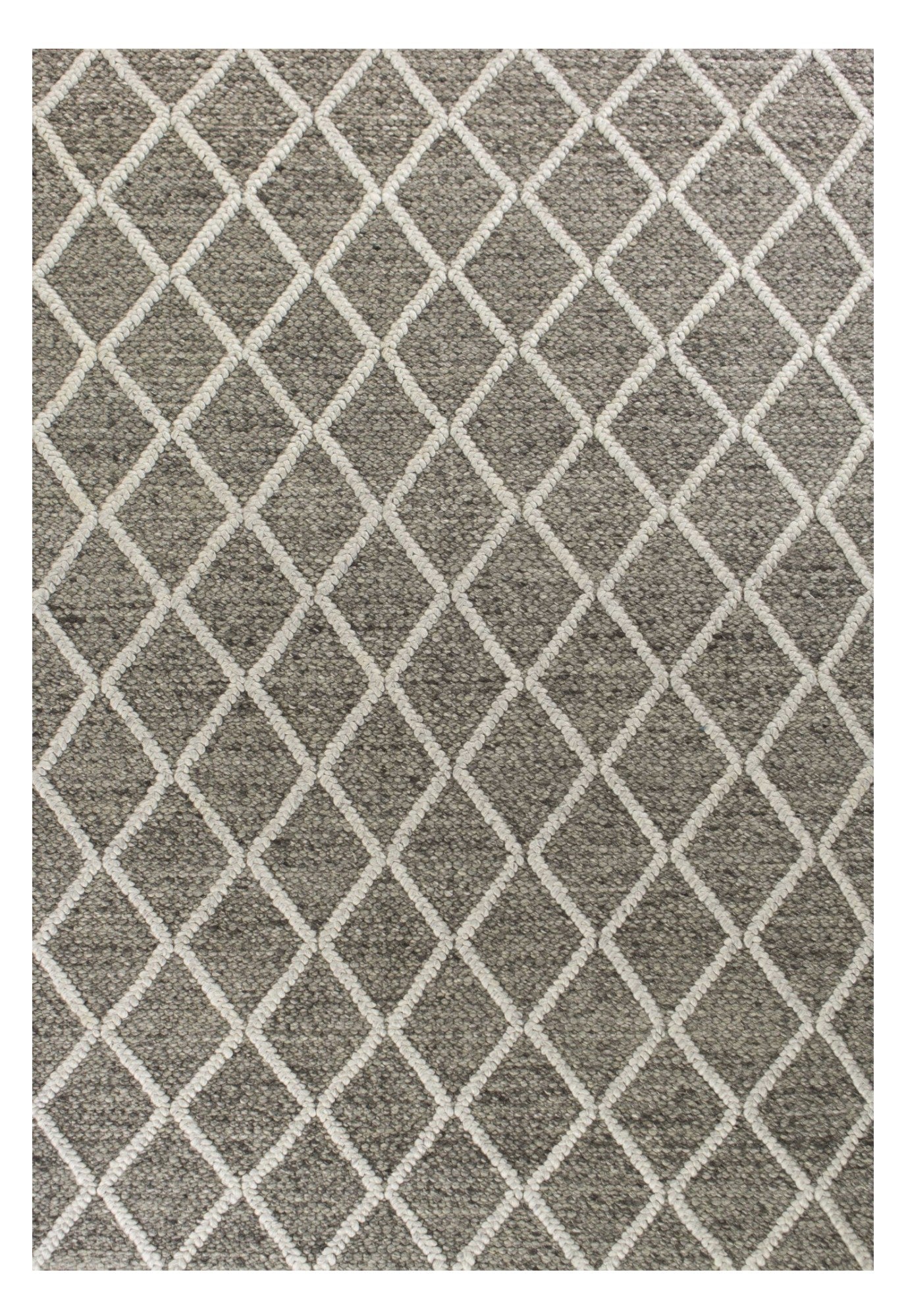 8' X 10' Dark Gray And Ivory New Zealand Lambs Wool Diamond Hand Woven