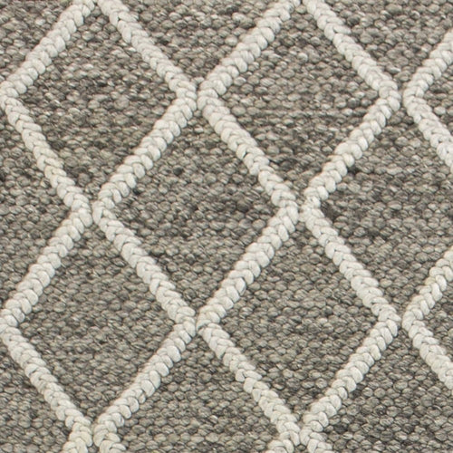 8' X 10' Dark Gray And Ivory New Zealand Lambs Wool Diamond Hand Woven