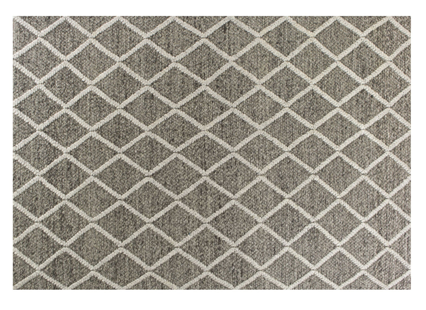 8' X 10' Dark Gray And Ivory New Zealand Lambs Wool Diamond Hand Woven