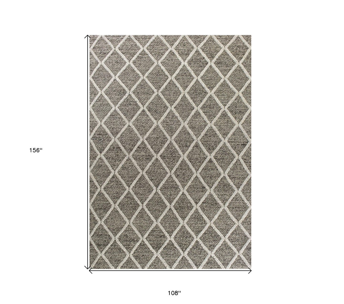 8' X 10' Dark Gray And Ivory New Zealand Lambs Wool Diamond Hand Woven
