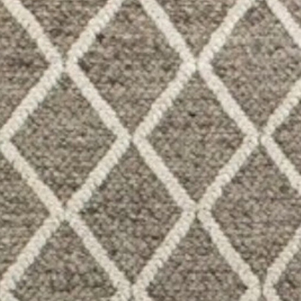 8' X 10' Dark Gray And Ivory New Zealand Lambs Wool Diamond Hand Woven