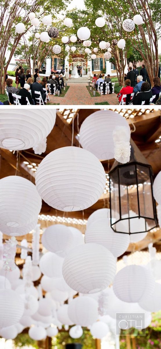 20" White Round Paper Lantern, Even Ribbing, Chinese Hanging Wedding &