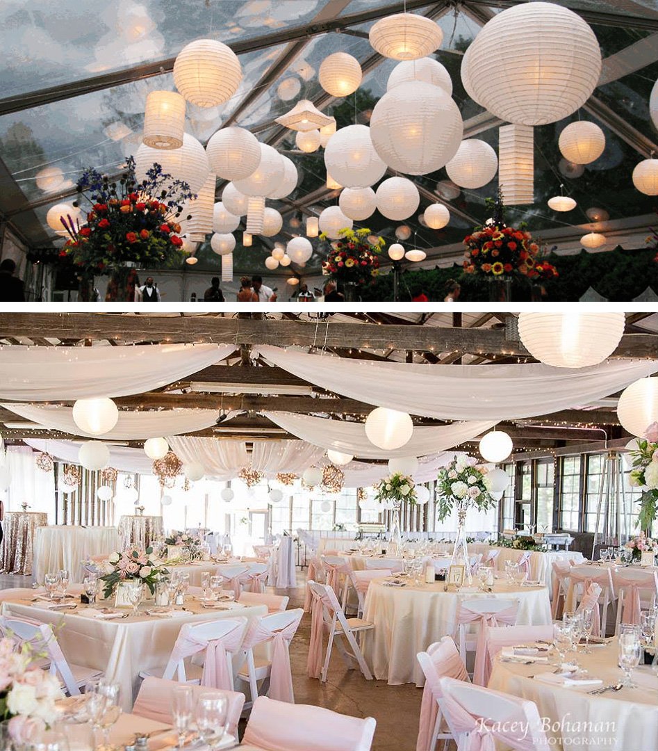 20" White Round Paper Lantern, Even Ribbing, Chinese Hanging Wedding &