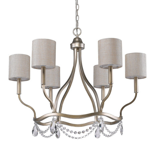 Gold Candle Style Six Light Metal Dimmable Chandelier With White