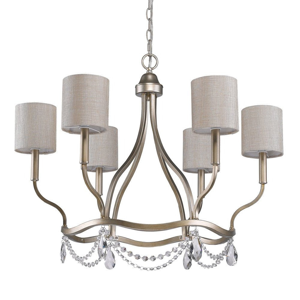 Gold Candle Style Six Light Metal Dimmable Chandelier With White