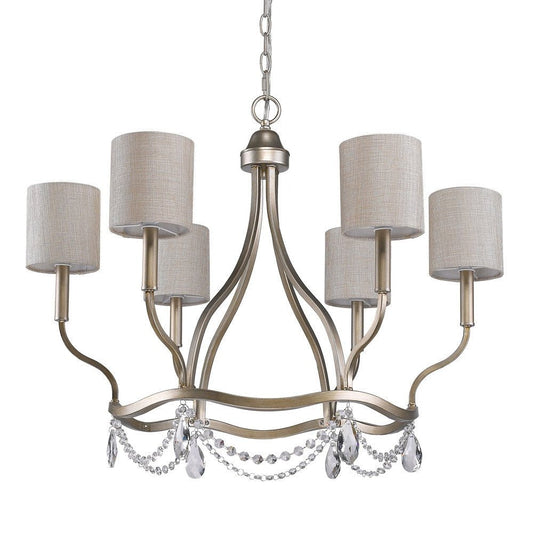 Gold Candle Style Six Light Metal Dimmable Chandelier With White