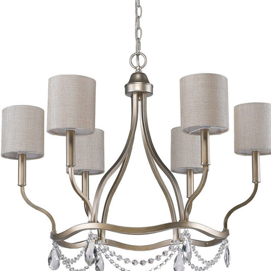 Gold Candle Style Six Light Metal Dimmable Chandelier With White