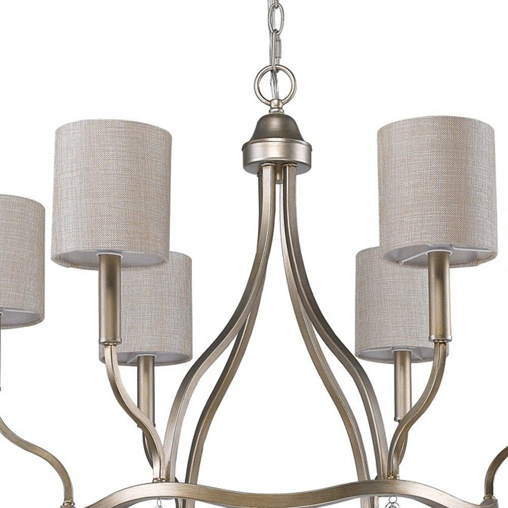 Gold Candle Style Six Light Metal Dimmable Chandelier With White
