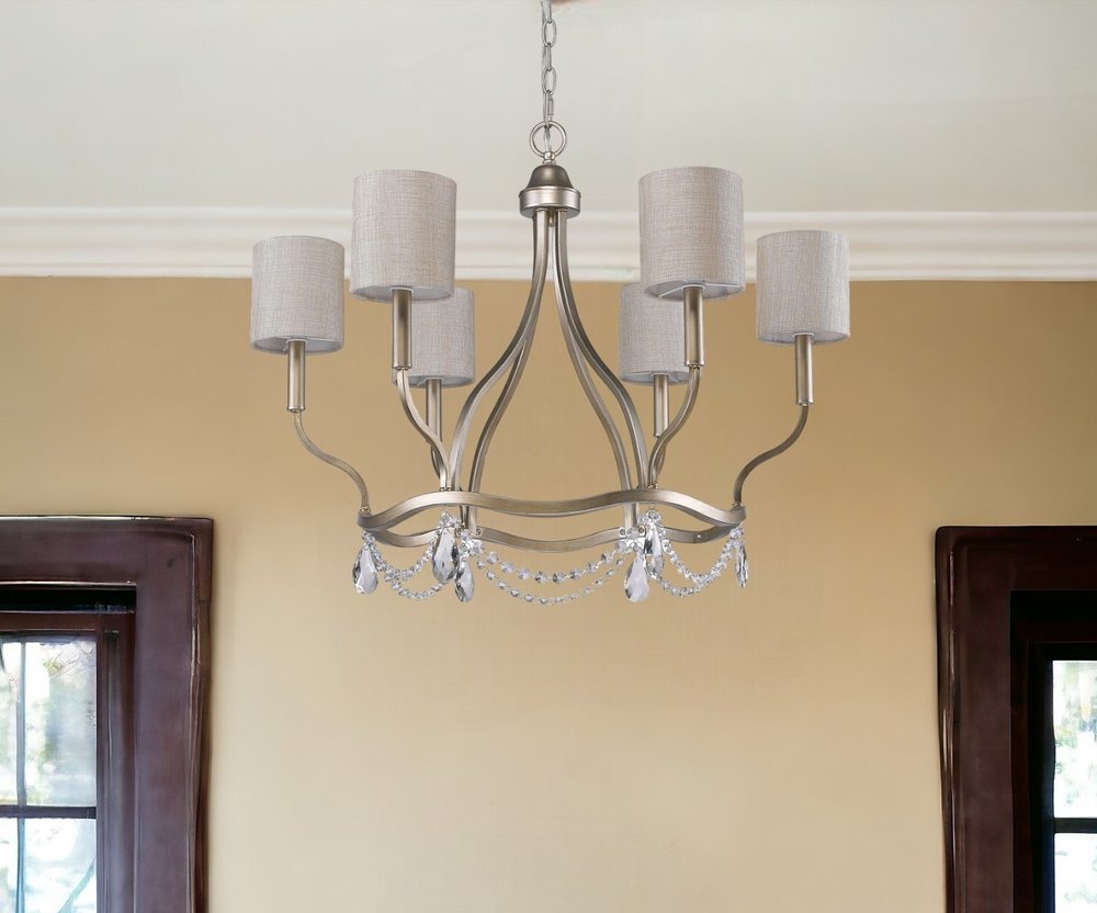 Gold Candle Style Six Light Metal Dimmable Chandelier With White