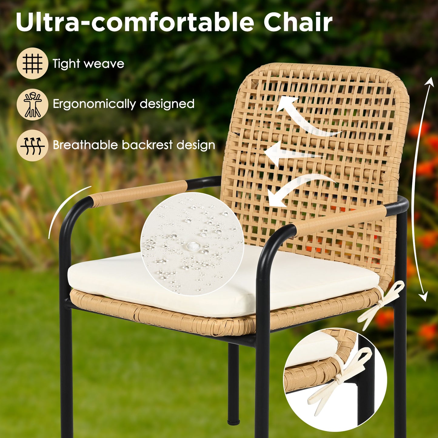 7 Pieces Patio Dining Set, Outdoor Wicker Furniture Set, Plastic-wood