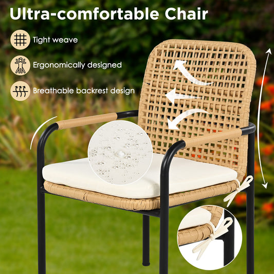 7 Pieces Patio Dining Set, Outdoor Wicker Furniture Set, Plastic-wood
