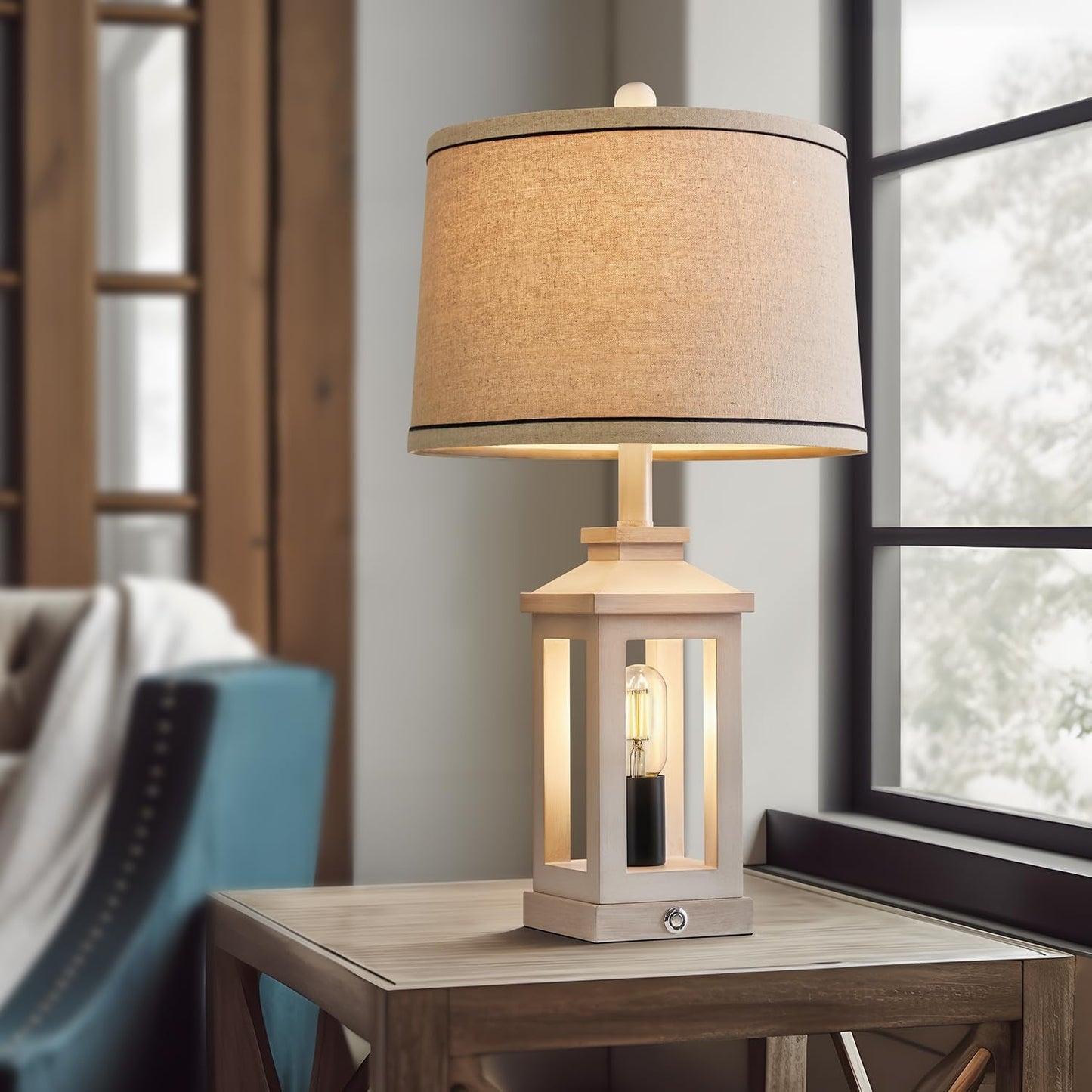 White Farmhouse Touch Lamps USB, Dimmable, Vintage, Dual Light