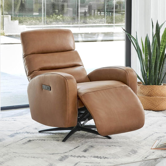 Genuine Leather Power Swivel Recliner Chair for Adults, Dual Motor