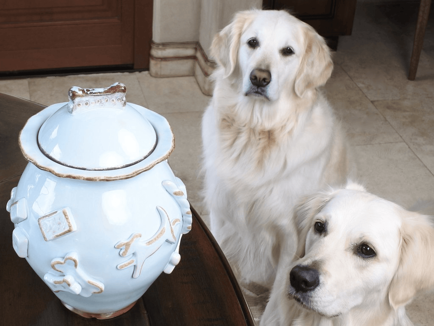 Elegant Stoneware Dog Treat Jar with Matching Bowls