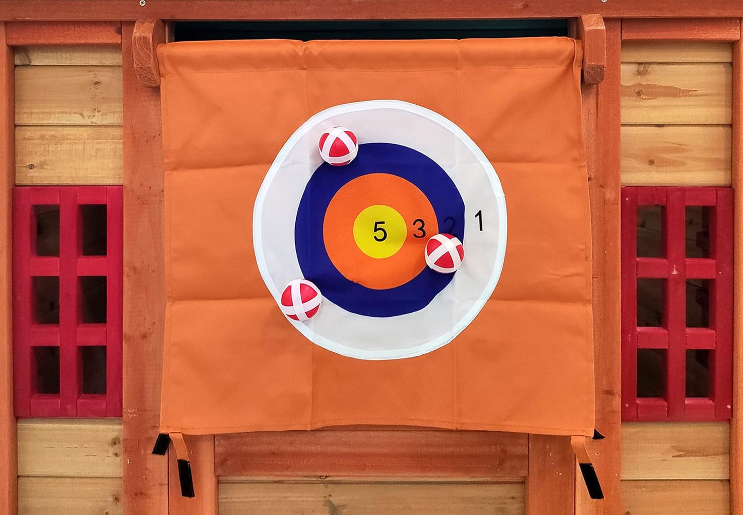 Wooden Cottage Playhouse with Awning, Ball Wall