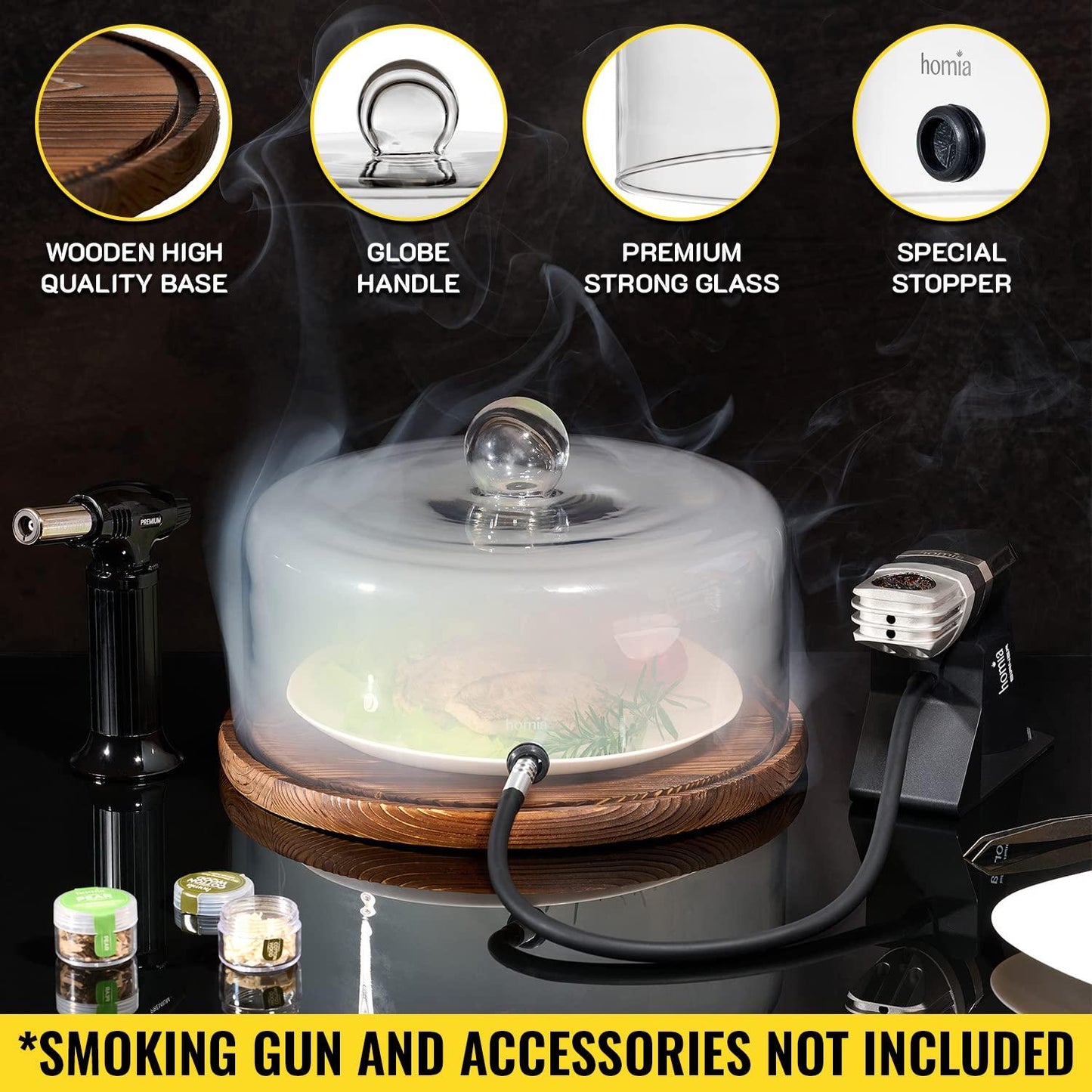 Smoking Gun Accessory Cloche with Wooden Base 11.8  x 6.7    Glass