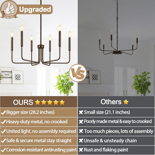 Rustic Black Chandelier, 6-Light Antique Farmhouse Chandelier for
