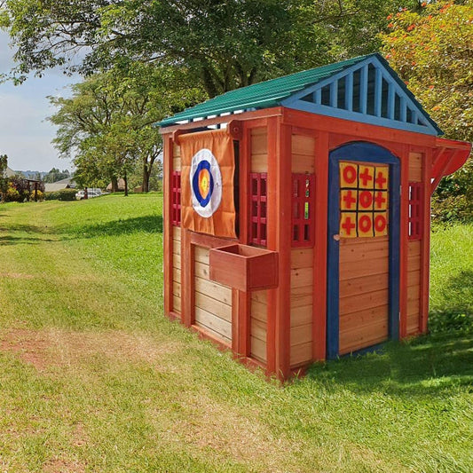 Wooden Cottage Playhouse with Awning, Ball Wall
