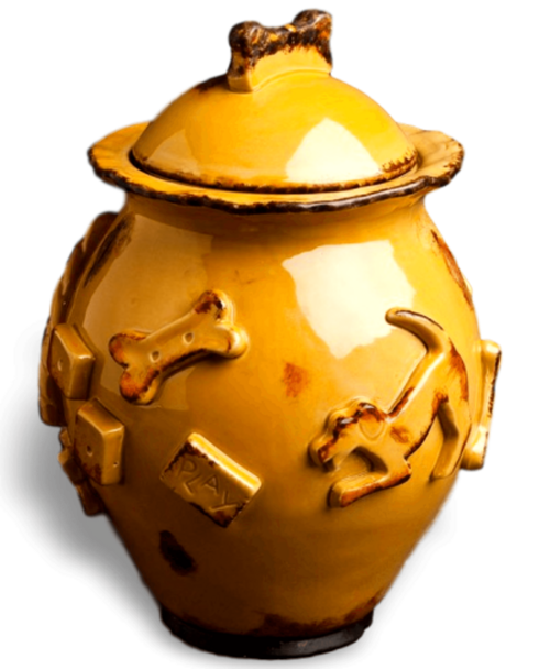 Elegant Stoneware Dog Treat Jar with Matching Bowls