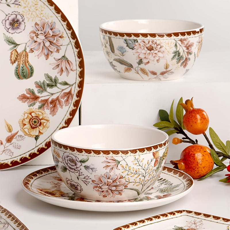 Elegant French Vintage Floral Ceramic Dinner Plate