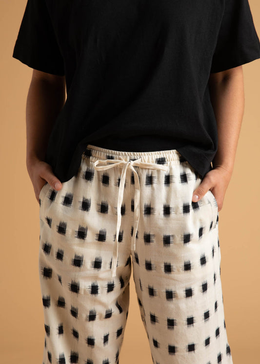 Shore Pant - Ikat Squares Natural Black
