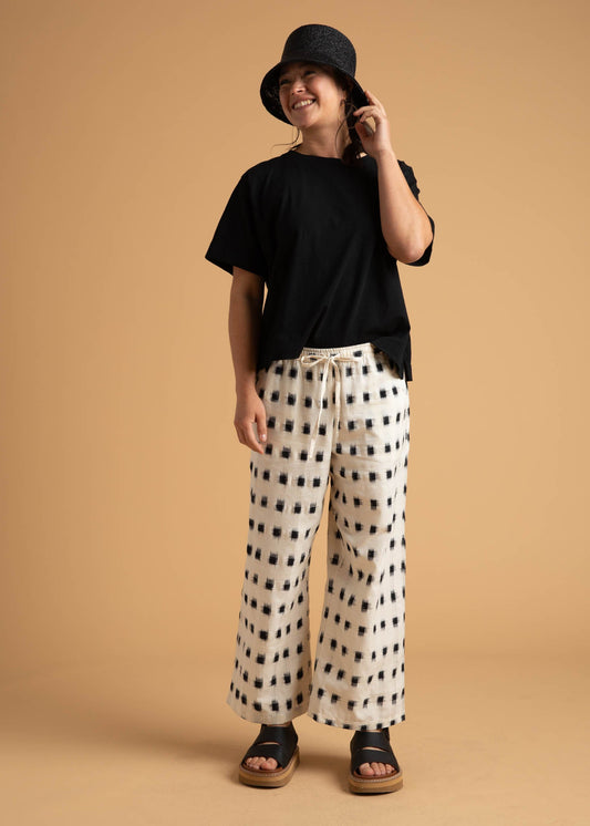 Shore Pant - Ikat Squares Natural Black