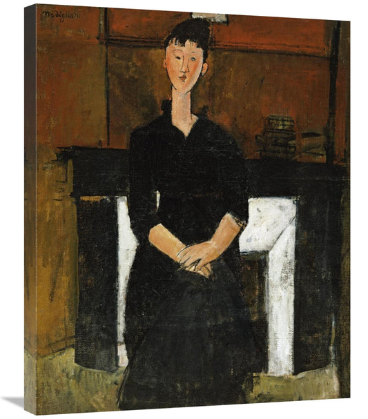 Global Gallery 30 in. Woman Sat by a Fireplace Art Print