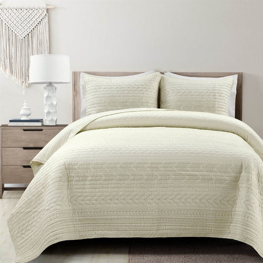 Full/Queen Scandinavian Chevron Ivory Beige Reversible Cotton Quilt