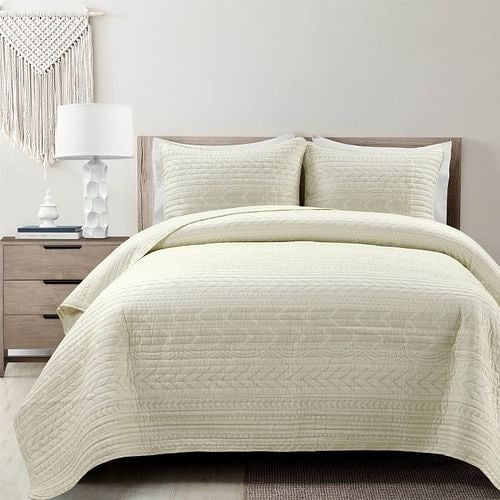 Full/Queen Scandinavian Chevron Ivory Beige Reversible Cotton Quilt