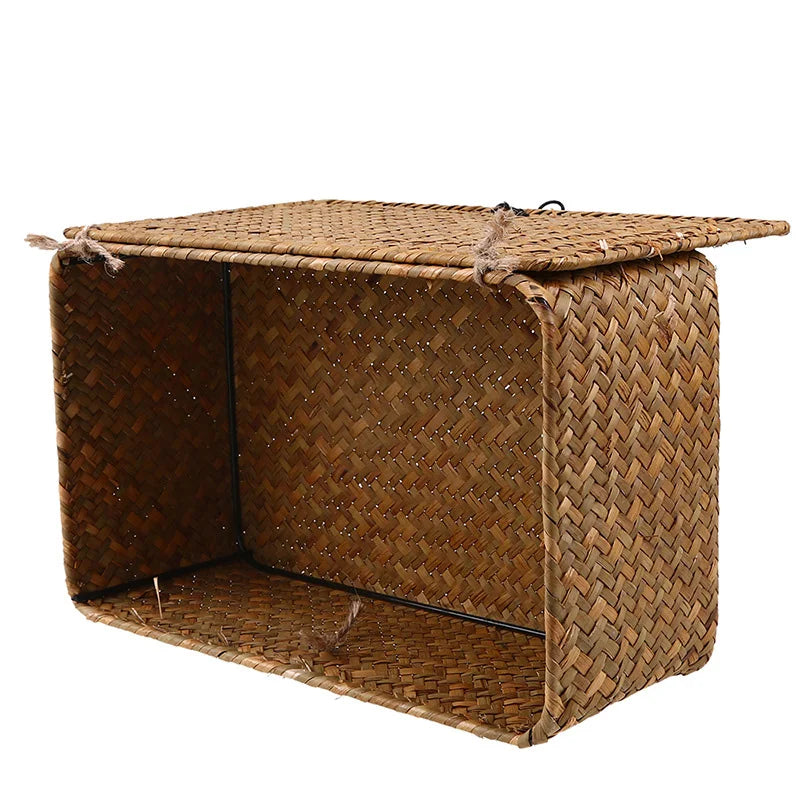 Rectangular Desktop Storage Box Hand Woven Storage Basket Rattan