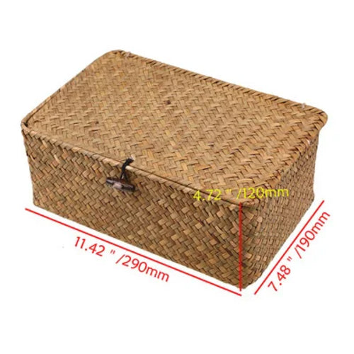 Rectangular Desktop Storage Box Hand Woven Storage Basket Rattan