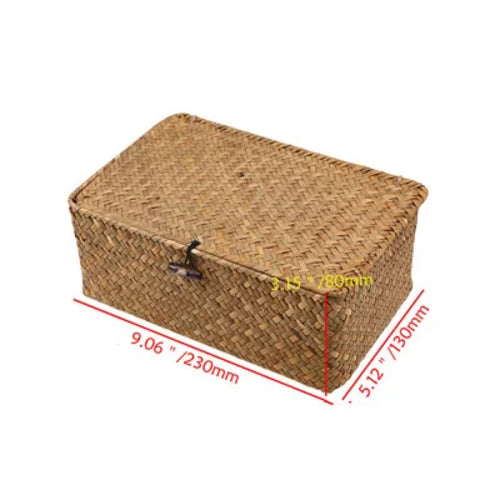 Rectangular Desktop Storage Box Hand Woven Storage Basket Rattan