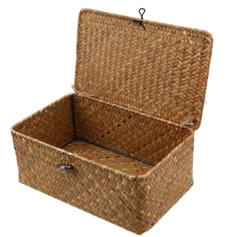 Rectangular Desktop Storage Box Hand Woven Storage Basket Rattan
