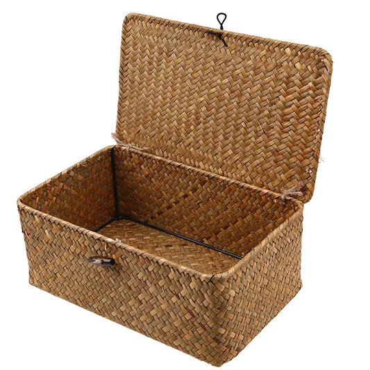 Rectangular Desktop Storage Box Hand Woven Storage Basket Rattan