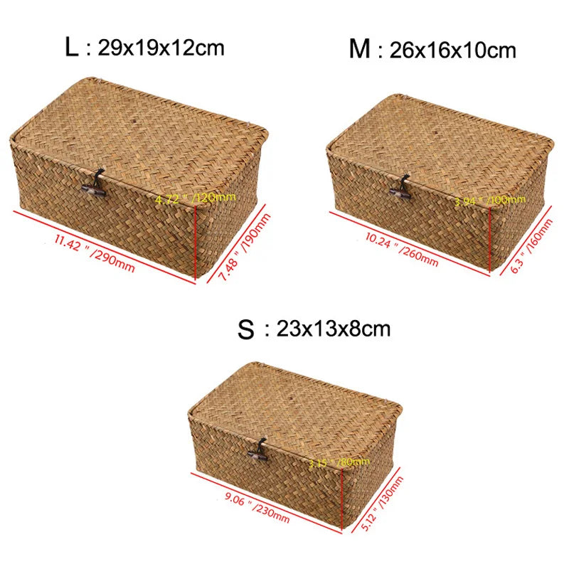 Rectangular Desktop Storage Box Hand Woven Storage Basket Rattan