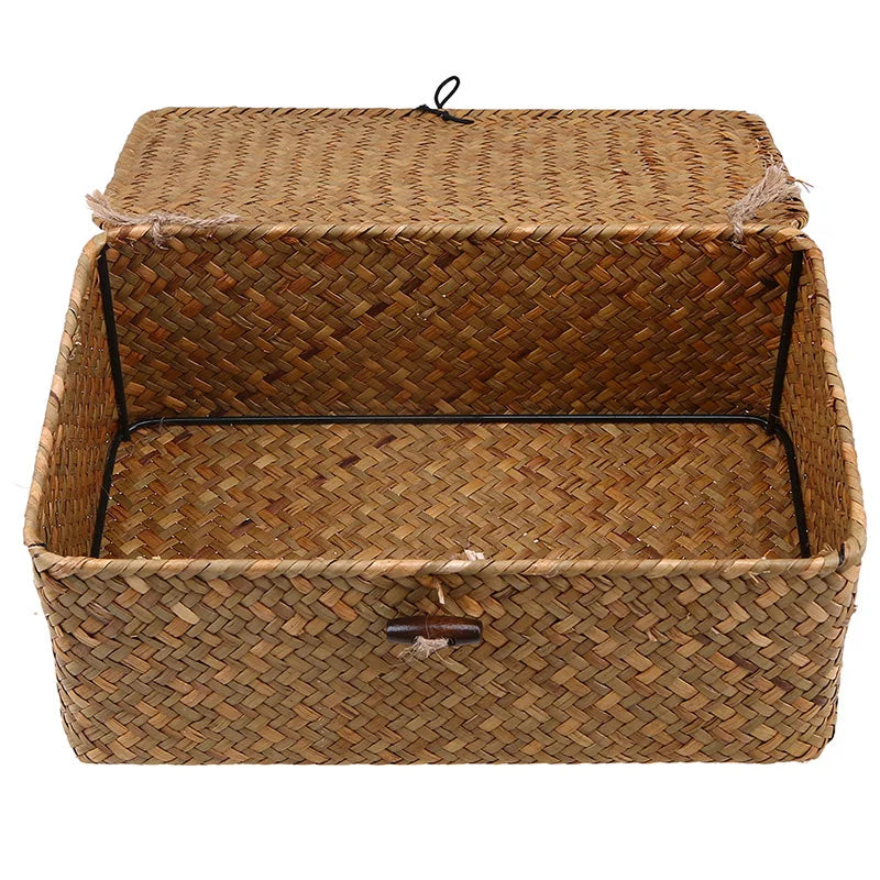 Rectangular Desktop Storage Box Hand Woven Storage Basket Rattan