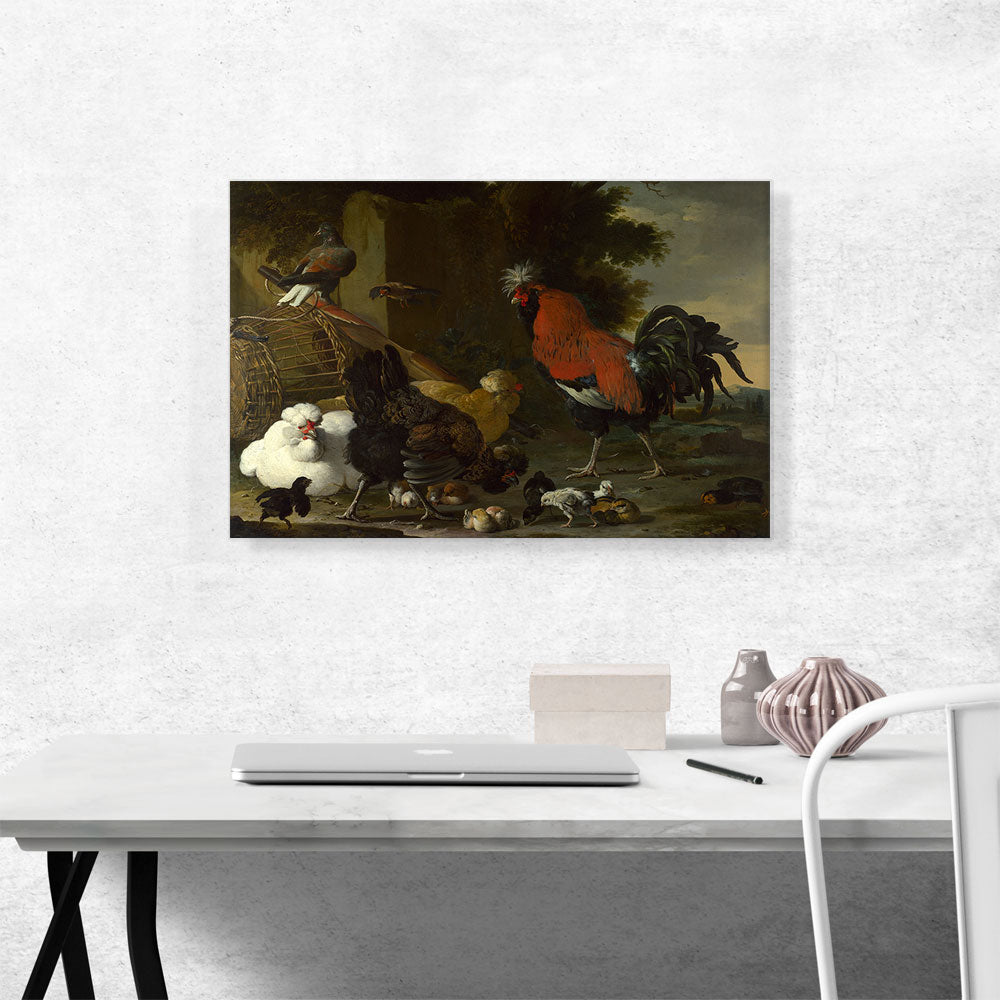 Yard with Rooster and Hens and Chicks 1670